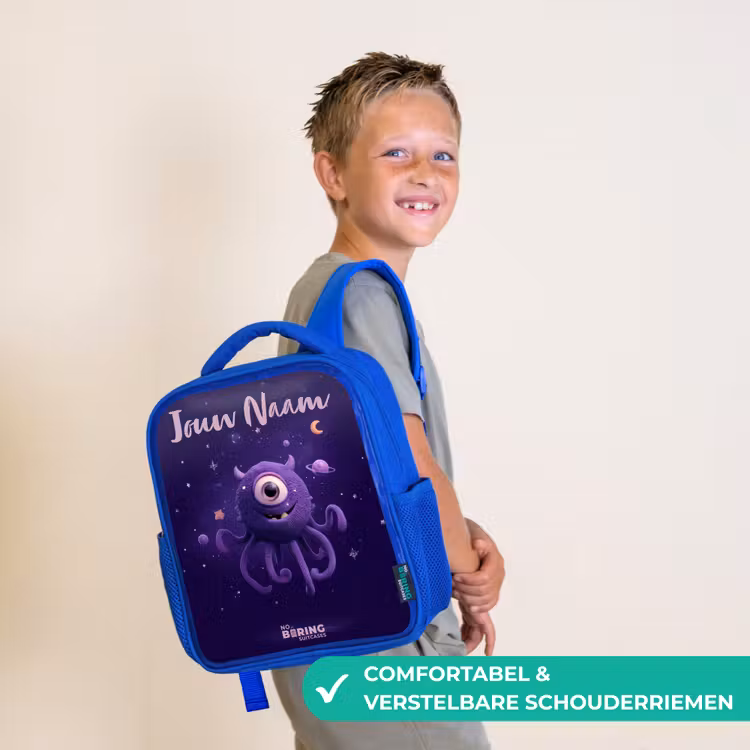 Kinderrugzak met naam - Blauw - Kosmisch tentakelmonster â 4
