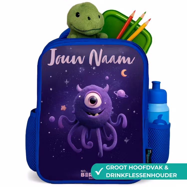 Kinderrugzak met naam - Blauw - Kosmisch tentakelmonster â 6