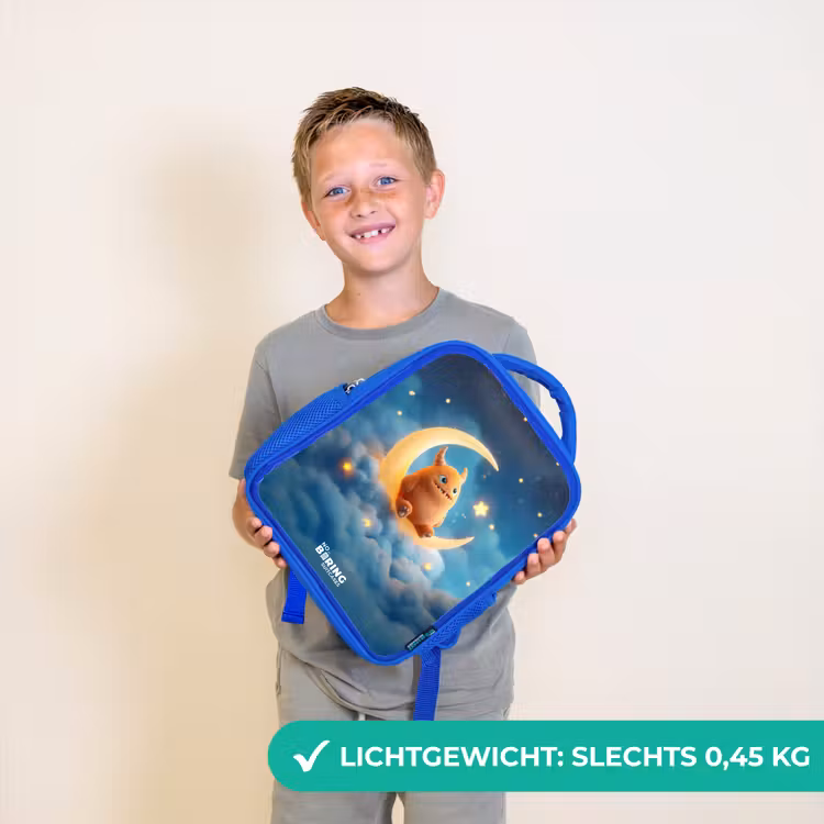 Kinderrugzak - Blauw - Oranje monster op maansikkel — 2