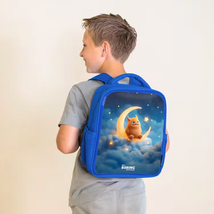 Kinderrugzak - Blauw - Oranje monster op maansikkel — 3