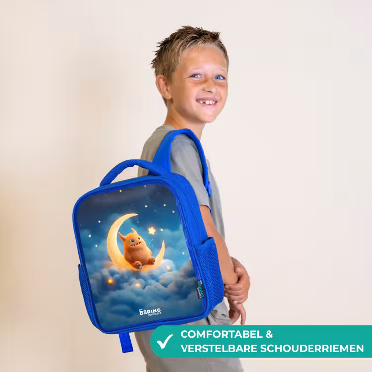 Kinderrugzak - Blauw - Oranje monster op maansikkel — 4