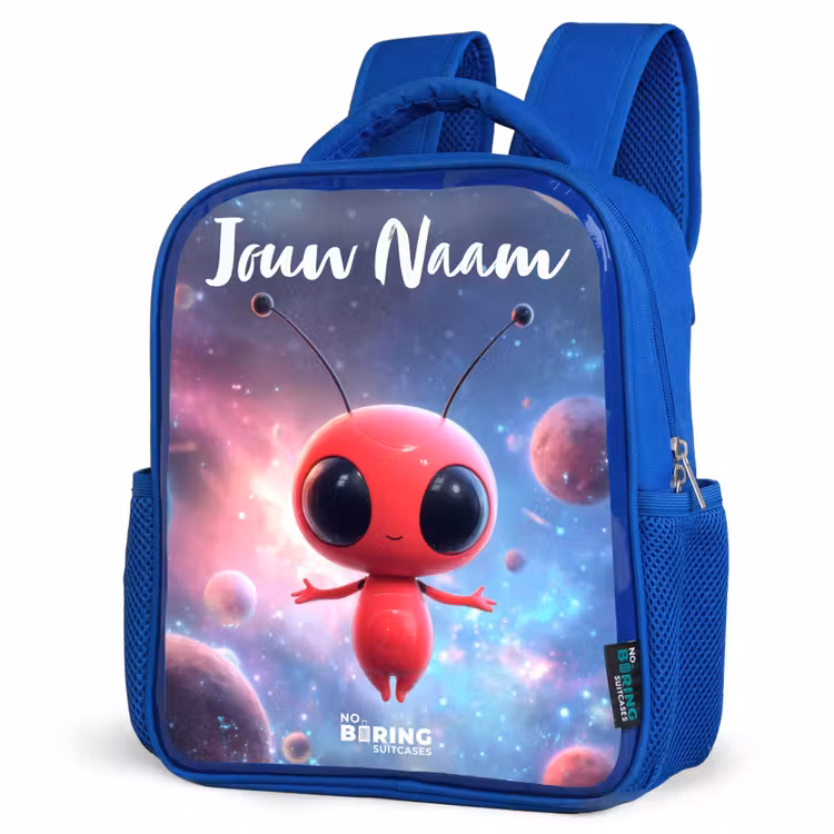 Kinderrugzak met naam - Blauw - Rood Ruimtewezen in Kosmische Dans — 7