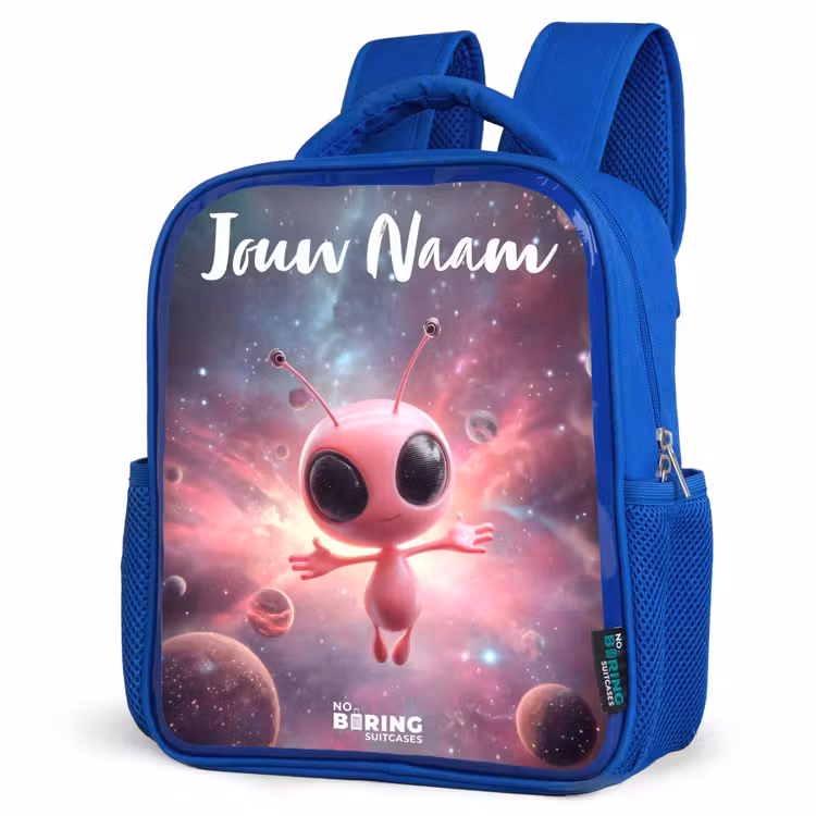 Kinderrugzak met naam - Blauw - Roze Alien in Sterrennevel — 7