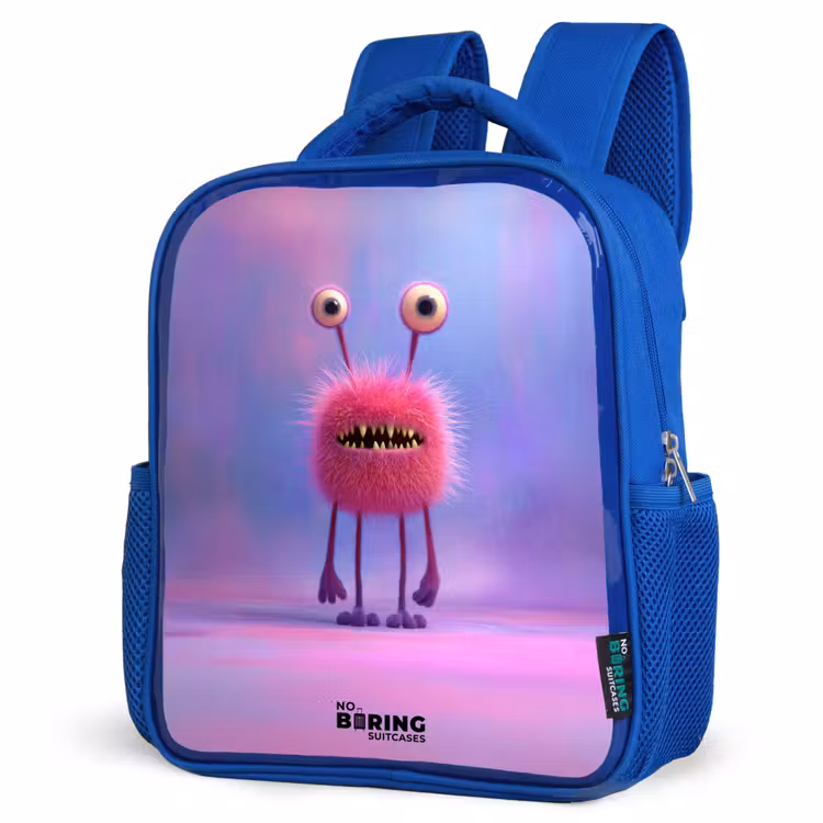 Kinderrugzak - Blauw - Roze harig monster met grote ogen — 7