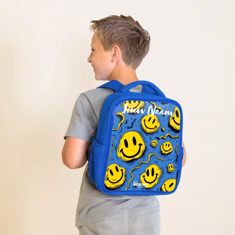 Kinderrugzak met naam - Blauw - Smiley - Blauw - Geel — 3
