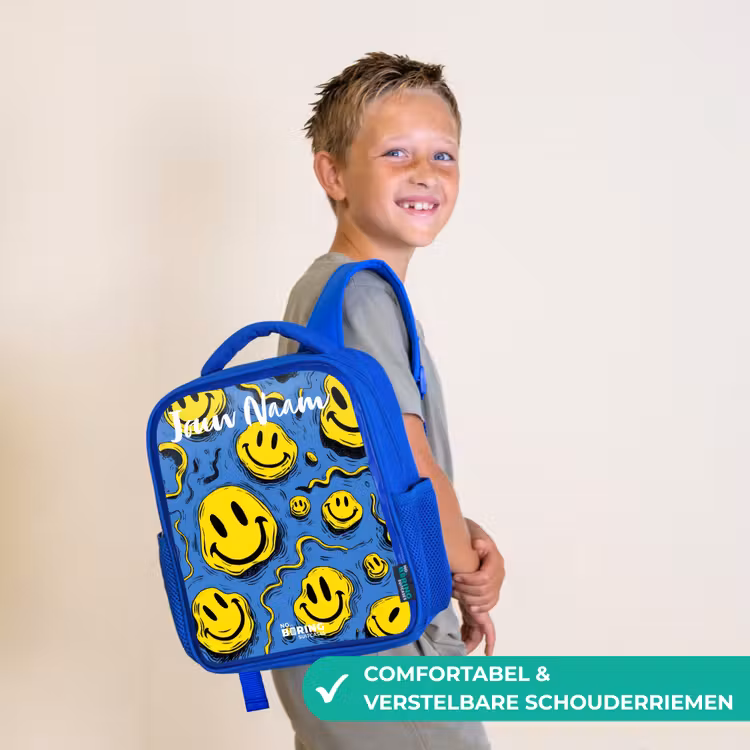 Kinderrugzak met naam - Blauw - Smiley - Blauw - Geel — 4