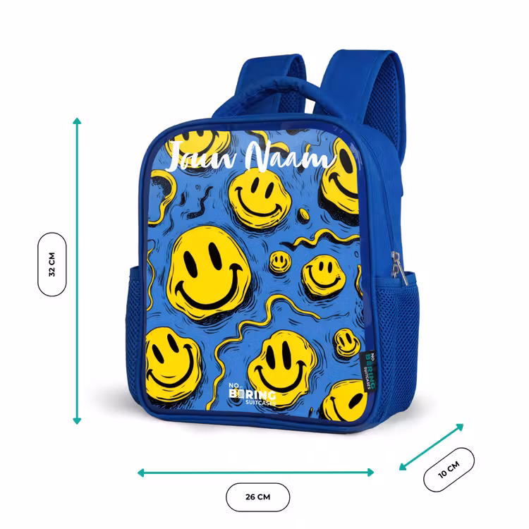 Kinderrugzak met naam - Blauw - Smiley - Blauw - Geel — 5