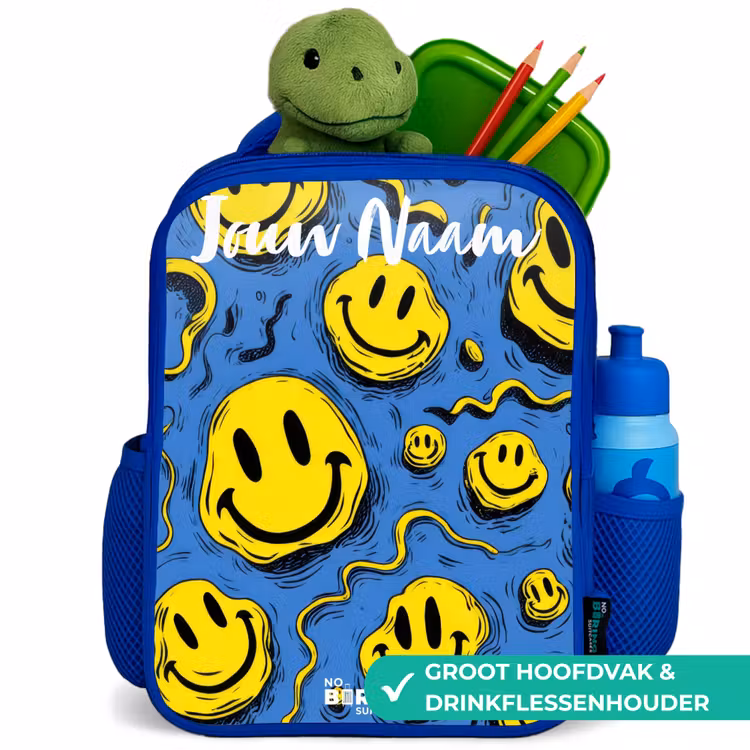 Kinderrugzak met naam - Blauw - Smiley - Blauw - Geel — 6