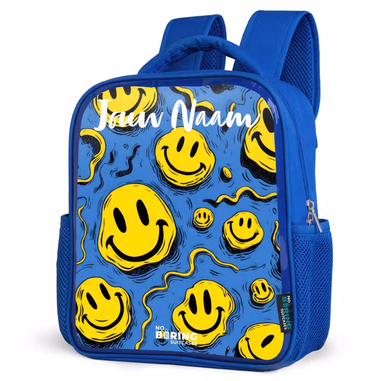 Kinderrugzak met naam - Blauw - Smiley - Blauw - Geel — 7