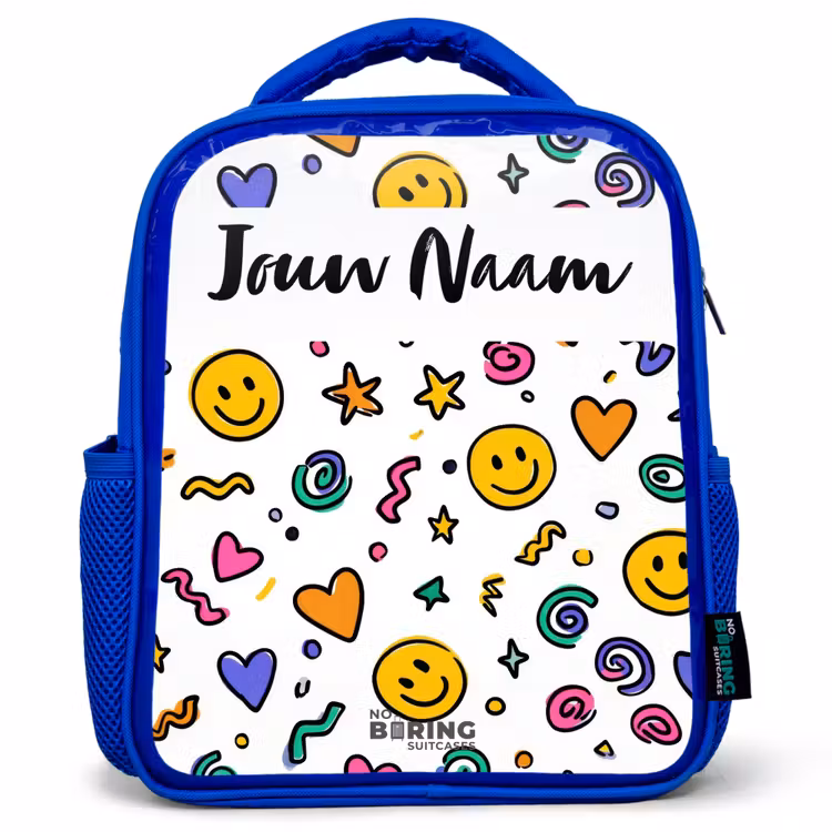 Kinderrugzak met naam - Blauw - Smiley - Hartje - Ster — 1