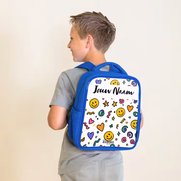 Kinderrugzak met naam - Blauw - Smiley - Hartje - Ster — 3
