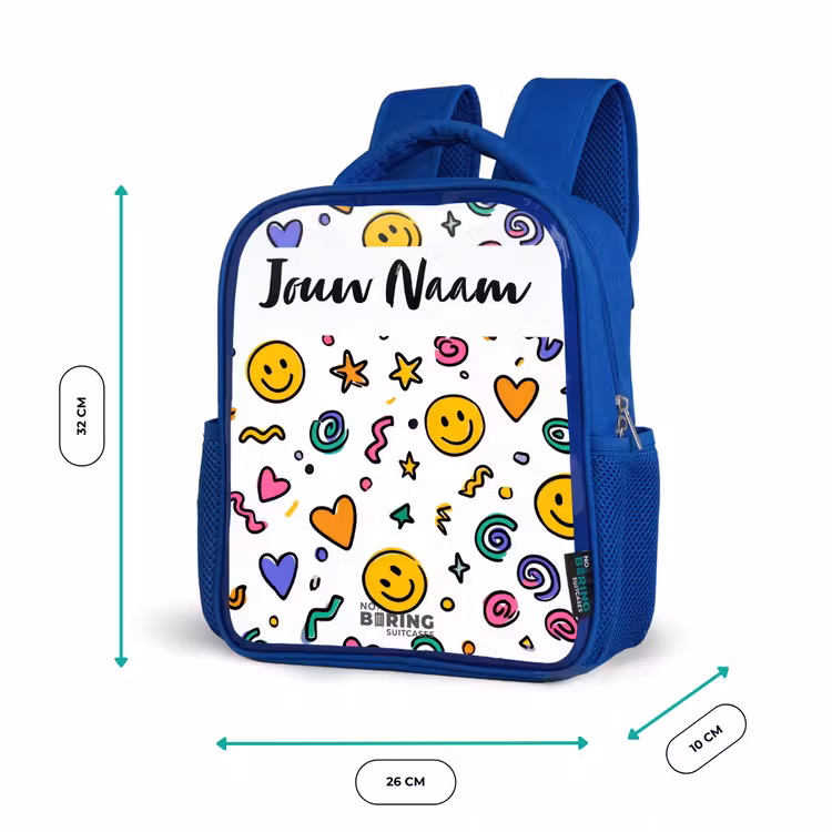 Kinderrugzak met naam - Blauw - Smiley - Hartje - Ster — 5