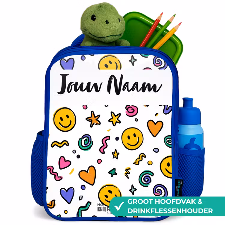 Kinderrugzak met naam - Blauw - Smiley - Hartje - Ster — 6