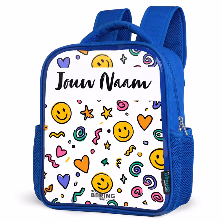 Kinderrugzak met naam - Blauw - Smiley - Hartje - Ster — 7