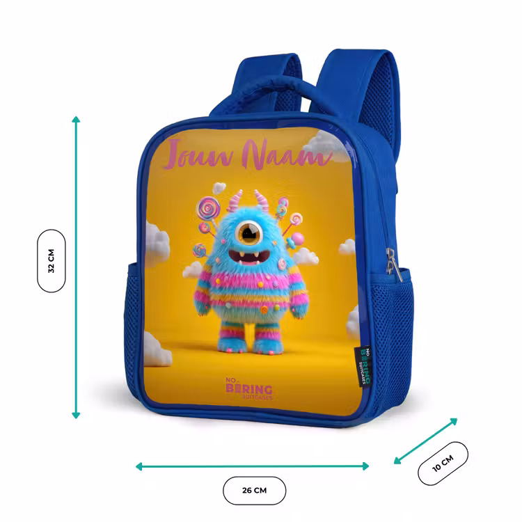 Kinderrugzak met naam - Blauw - Snoep - Monster - Regenboog â 5