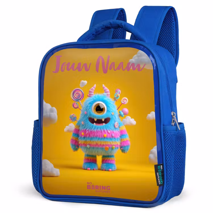 Kinderrugzak met naam - Blauw - Snoep - Monster - Regenboog â 7