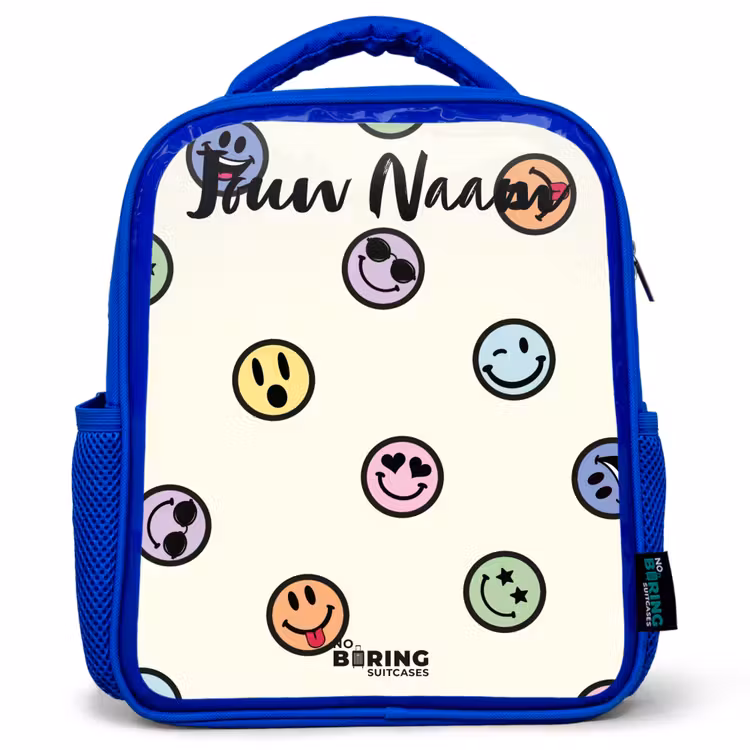 Kinderrugzak met naam - Blauw - Speelse smiley-mix — 1