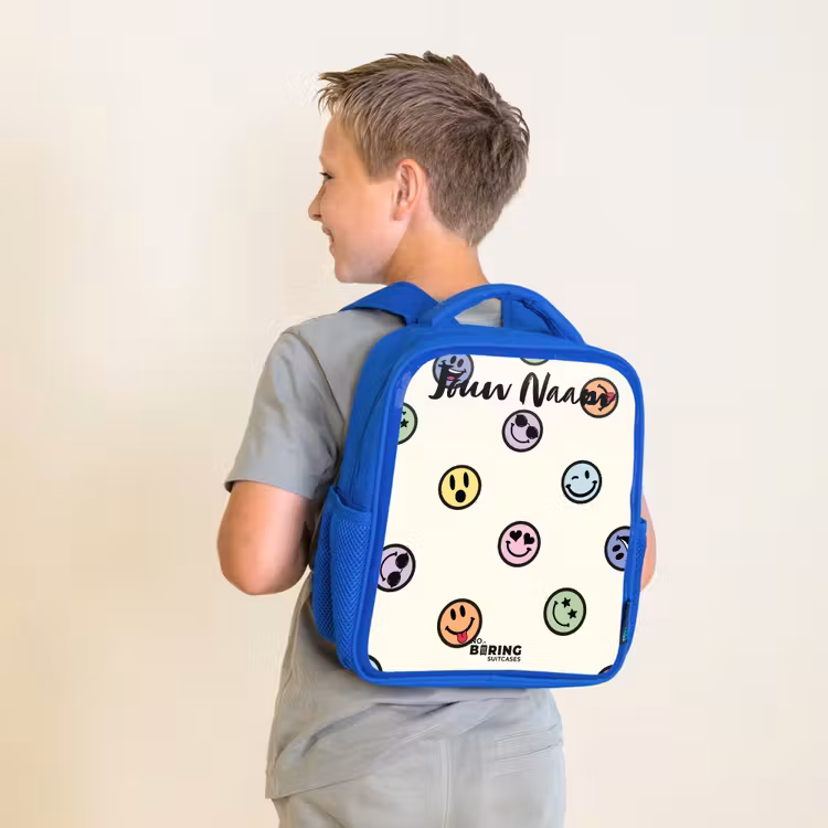 Kinderrugzak met naam - Blauw - Speelse smiley-mix — 3