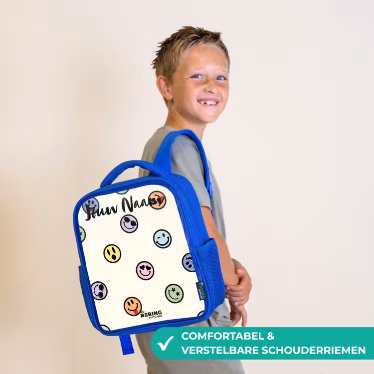 Kinderrugzak met naam - Blauw - Speelse smiley-mix — 4