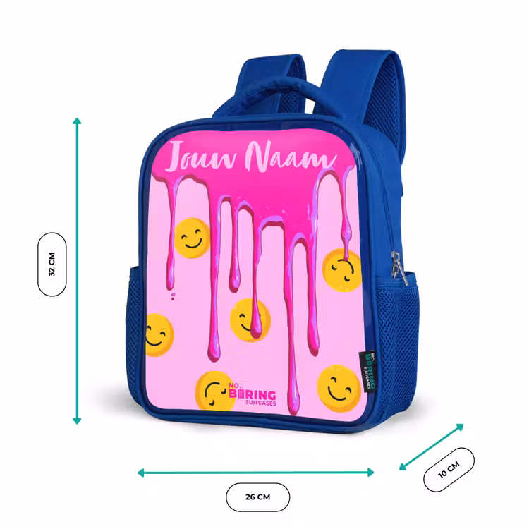 Kinderrugzak met naam - Blauw - Verf - Smiley - Roze — 5
