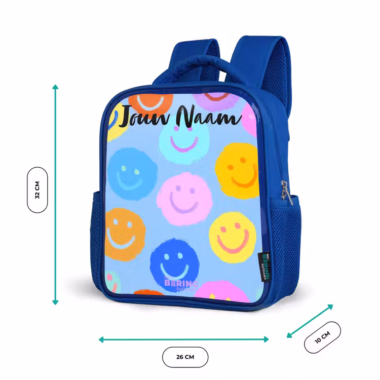 Kinderrugzak met naam - Blauw - Vrolijk patroon van smileys — 5