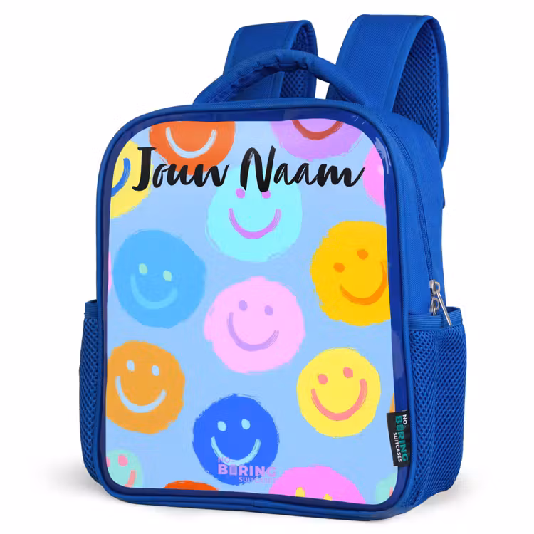 Kinderrugzak met naam - Blauw - Vrolijk patroon van smileys — 7