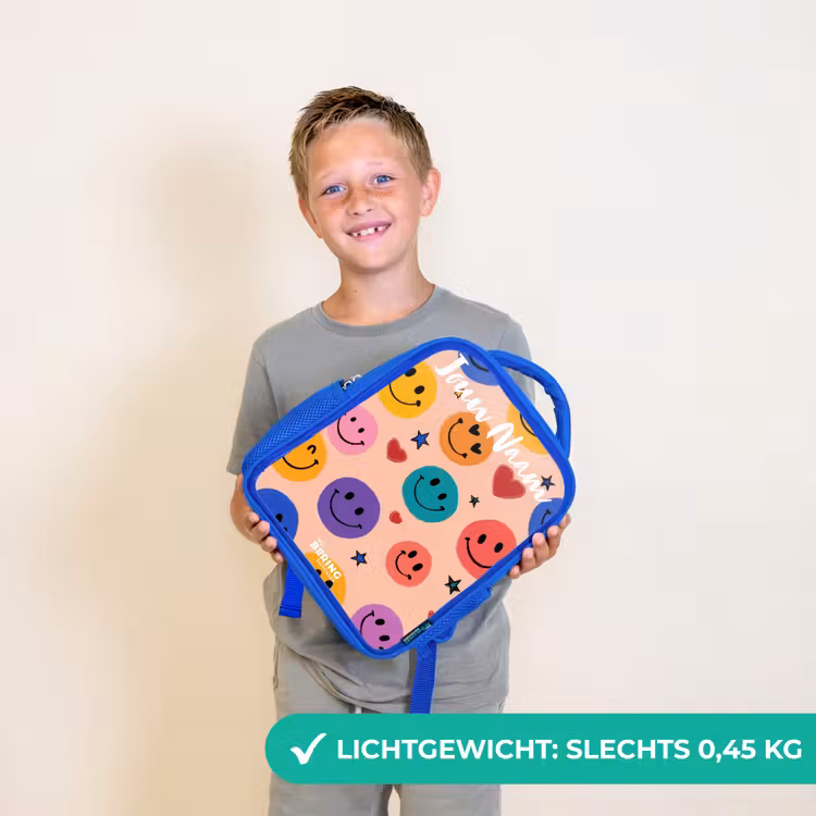 Kinderrugzak met naam - Blauw - Vrolijk Smiley-patroon — 2