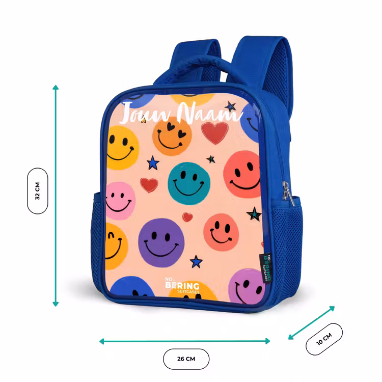 Kinderrugzak met naam - Blauw - Vrolijk Smiley-patroon — 5