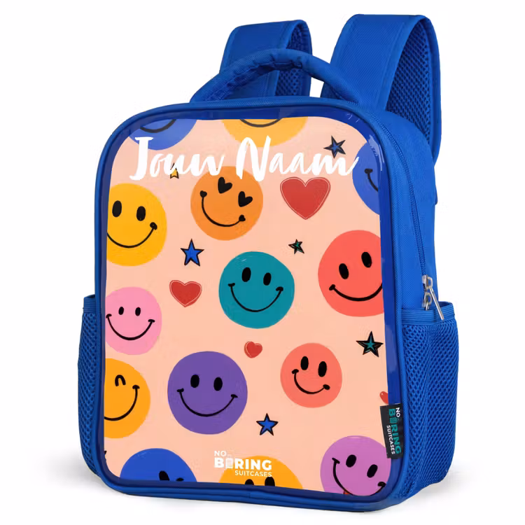 Kinderrugzak met naam - Blauw - Vrolijk Smiley-patroon — 7