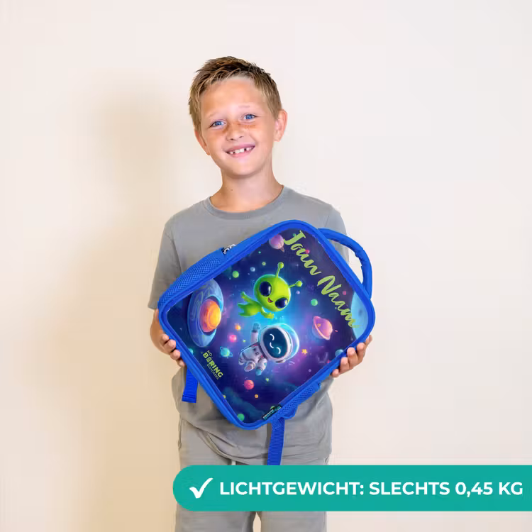 Kinderrugzak met naam - Blauw - Vrolijke Ontmoeting in de Ruimte — 2