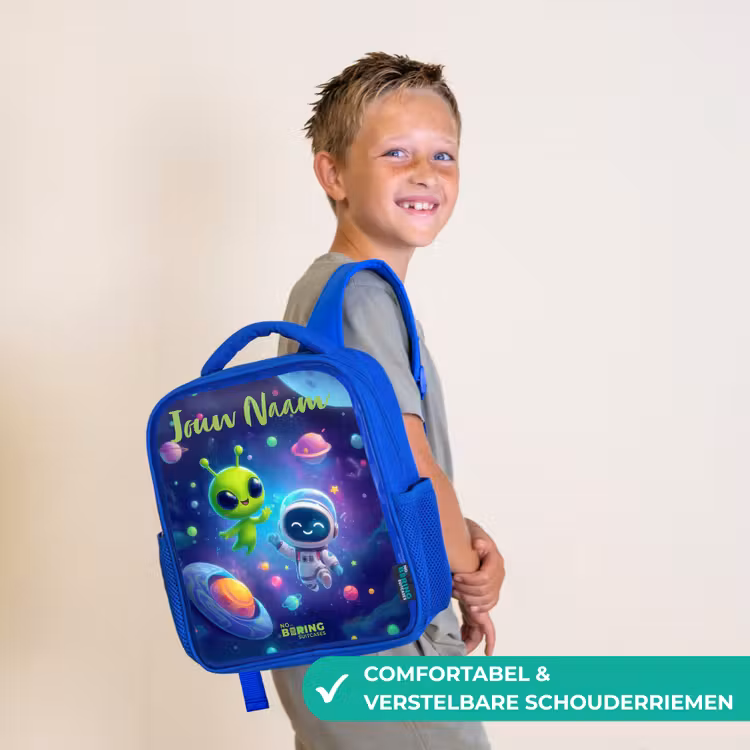 Kinderrugzak met naam - Blauw - Vrolijke Ontmoeting in de Ruimte — 4