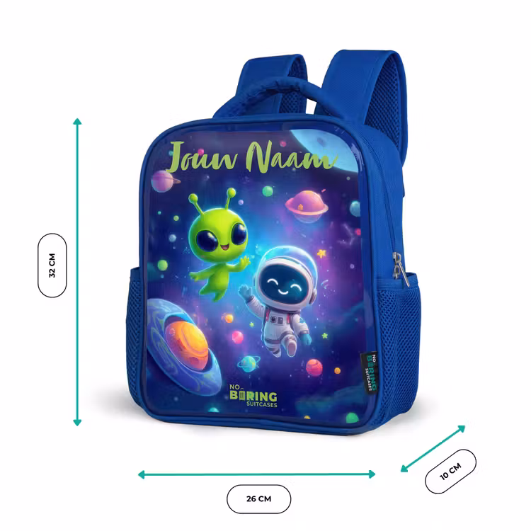 Kinderrugzak met naam - Blauw - Vrolijke Ontmoeting in de Ruimte — 5