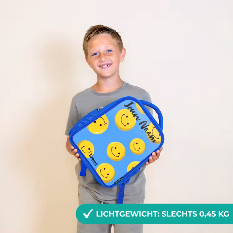Kinderrugzak met naam - Blauw - Vrolijke smileyregen β 2
