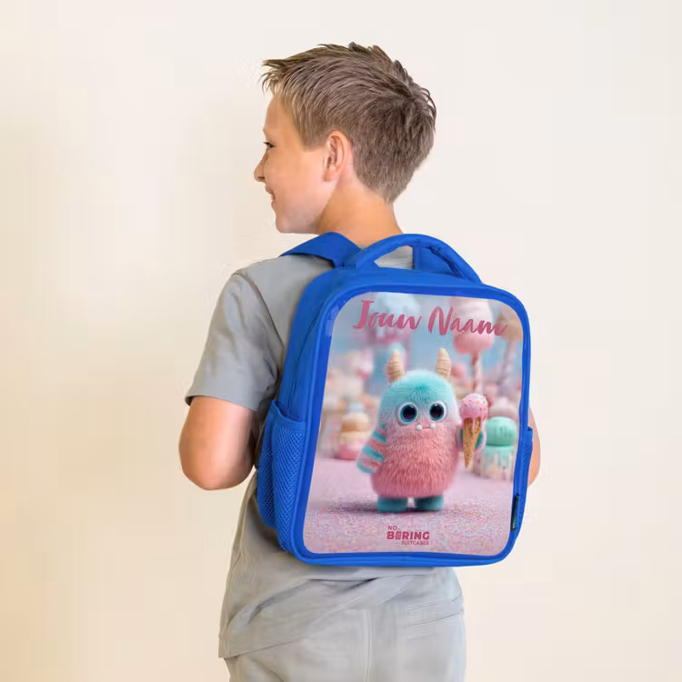 Kinderrugzak met naam - Blauw - Zoet Monstersnoep Avontuur — 3