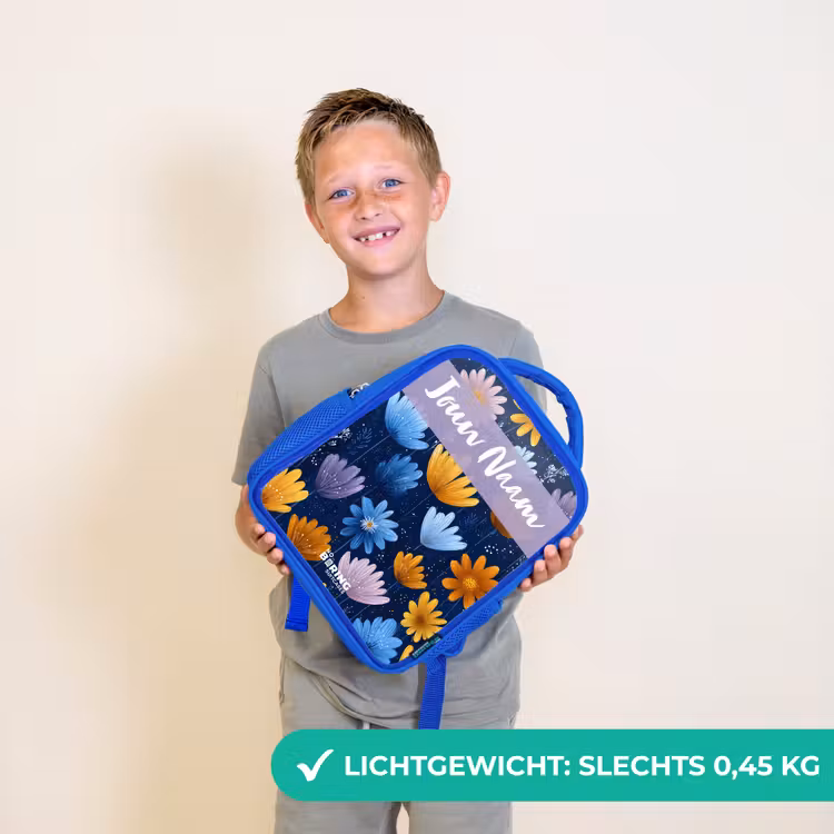 Kinderrugzak met naam - Blauw - Bloemen - Patroon - Blauw β 2