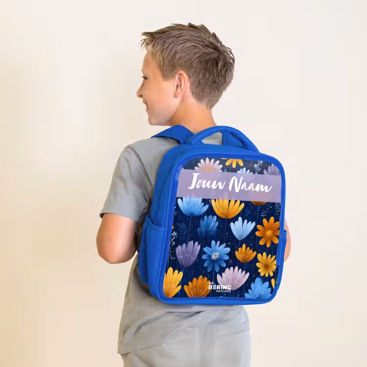 Kinderrugzak met naam - Blauw - Bloemen - Patroon - Blauw β 3