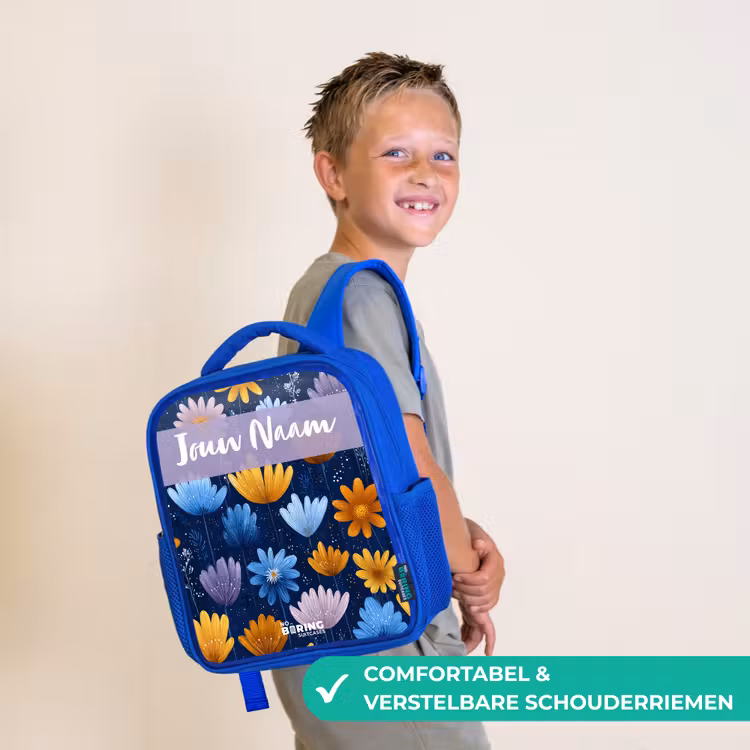 Kinderrugzak met naam - Blauw - Bloemen - Patroon - Blauw β 4