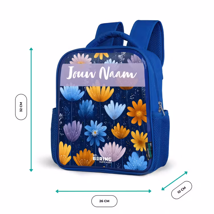 Kinderrugzak met naam - Blauw - Bloemen - Patroon - Blauw β 5