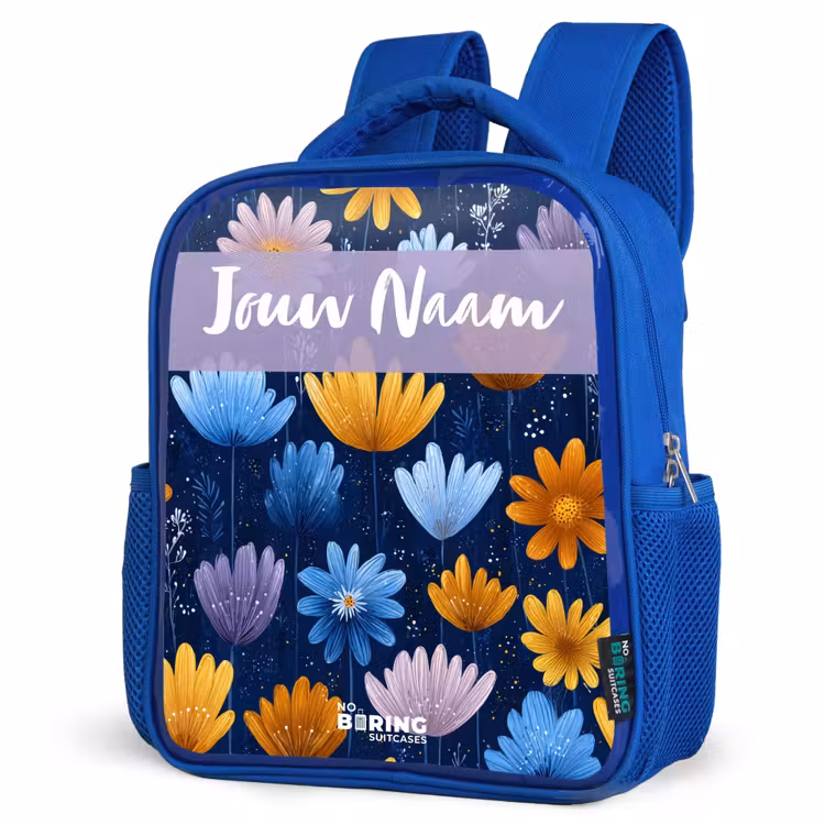 Kinderrugzak met naam - Blauw - Bloemen - Patroon - Blauw β 7