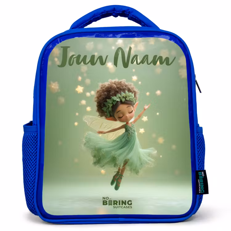 Kinderrugzak met naam - Blauw - Dansende fee in groen licht — 1