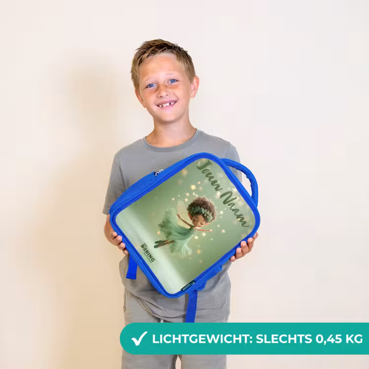 Kinderrugzak met naam - Blauw - Dansende fee in groen licht — 2