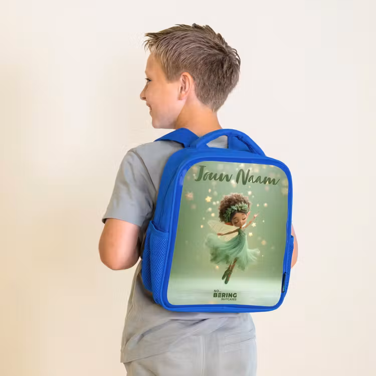 Kinderrugzak met naam - Blauw - Dansende fee in groen licht — 3