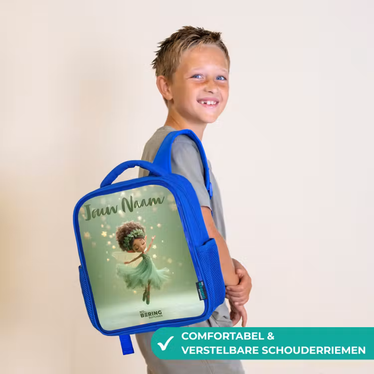 Kinderrugzak met naam - Blauw - Dansende fee in groen licht — 4