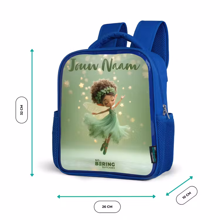 Kinderrugzak met naam - Blauw - Dansende fee in groen licht — 5
