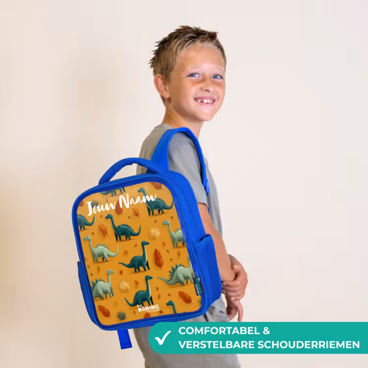 Kinderrugzak met naam - Blauw - Dino - Dieren - Patroon — 4