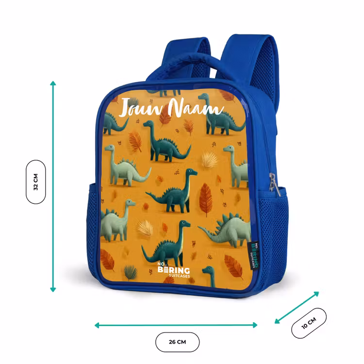 Kinderrugzak met naam - Blauw - Dino - Dieren - Patroon — 5