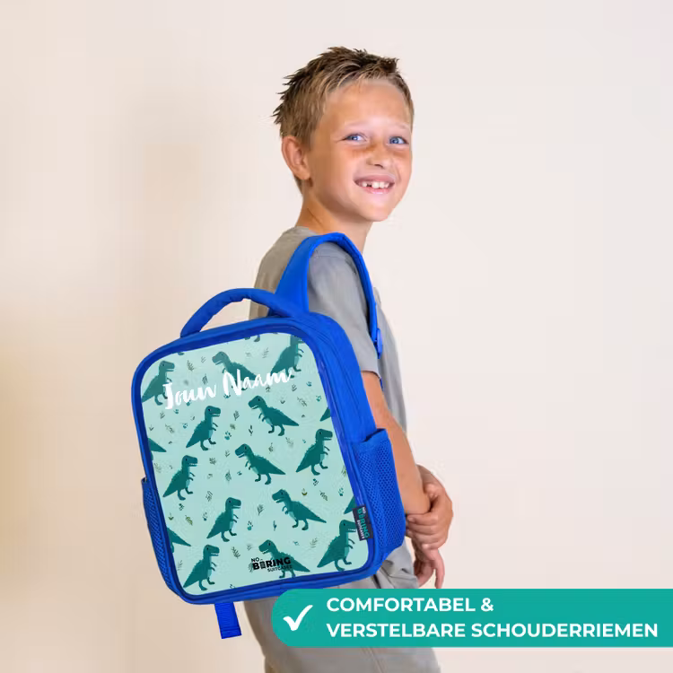 Kinderrugzak met naam - Blauw - Dinos - Patroon - Groen β 4