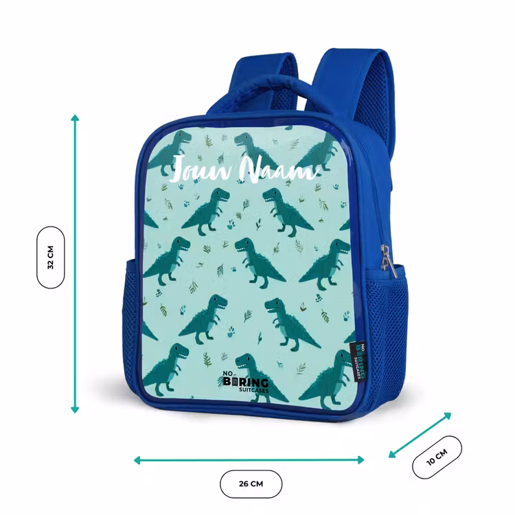 Kinderrugzak met naam - Blauw - Dinos - Patroon - Groen β 5