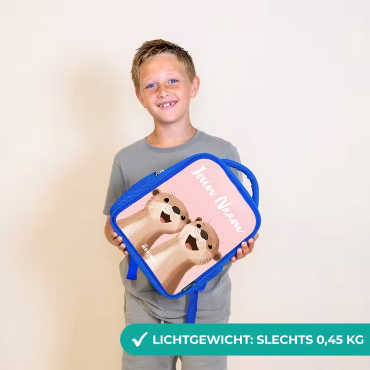 Kinderrugzak met naam - Blauw - Glimlach - Otters - Roze - Illustratie — 2