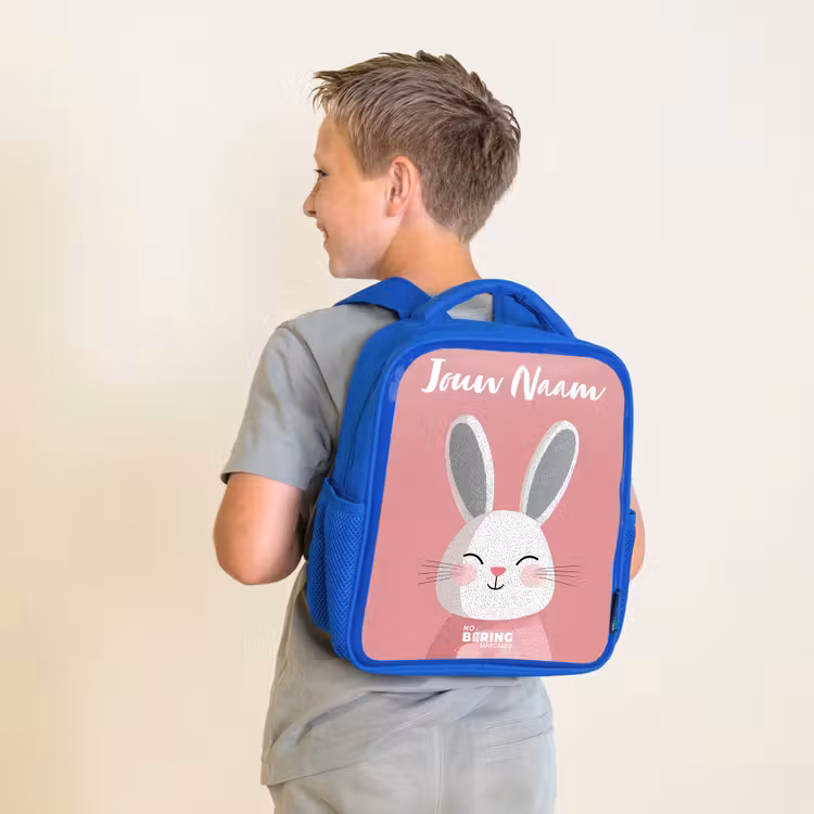 Kinderrugzak met naam - Blauw - Konijn - Blosje - Stippen - Roze — 3
